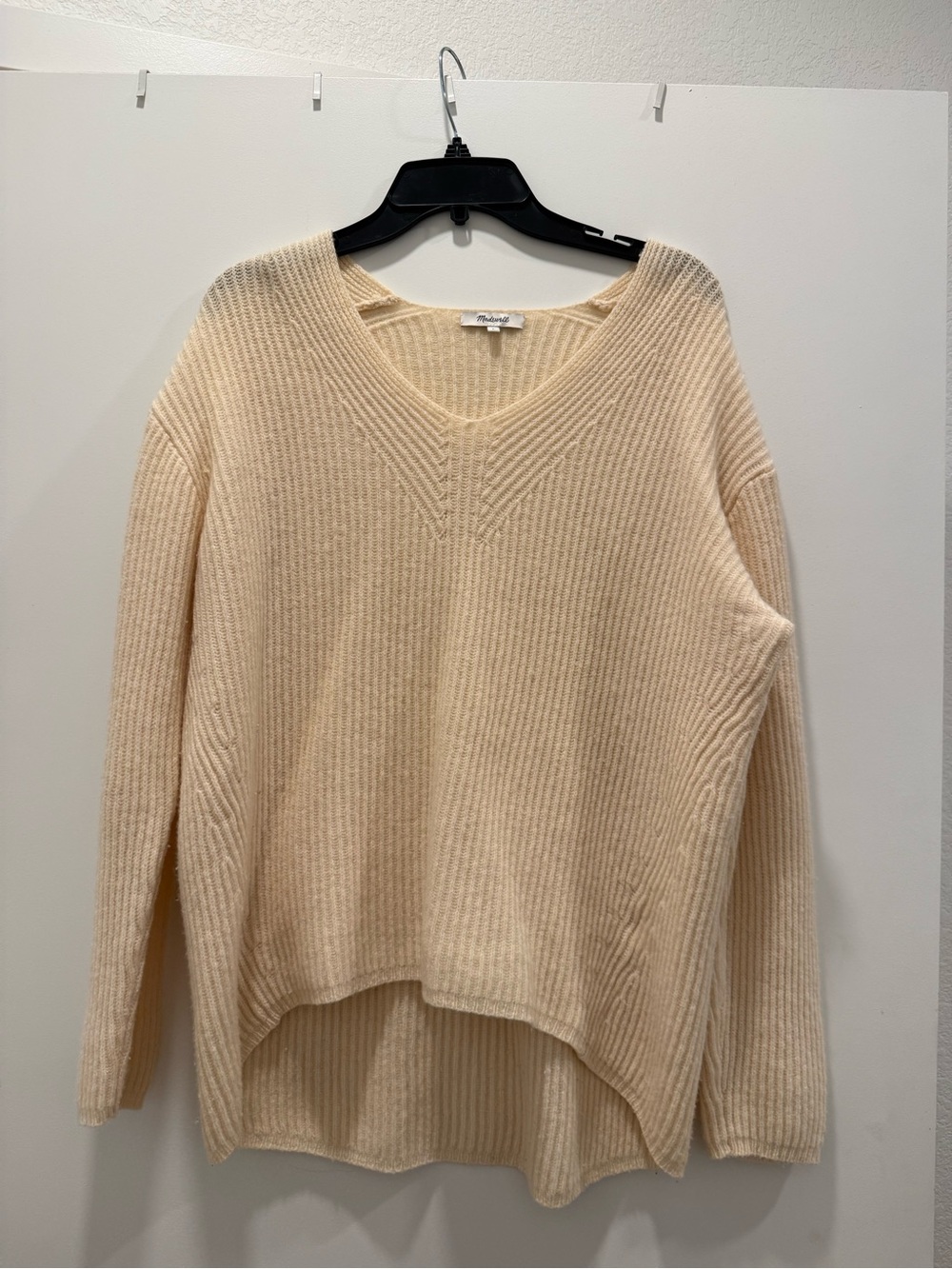 Madewell Cream Ribbed V-Neck Sweater